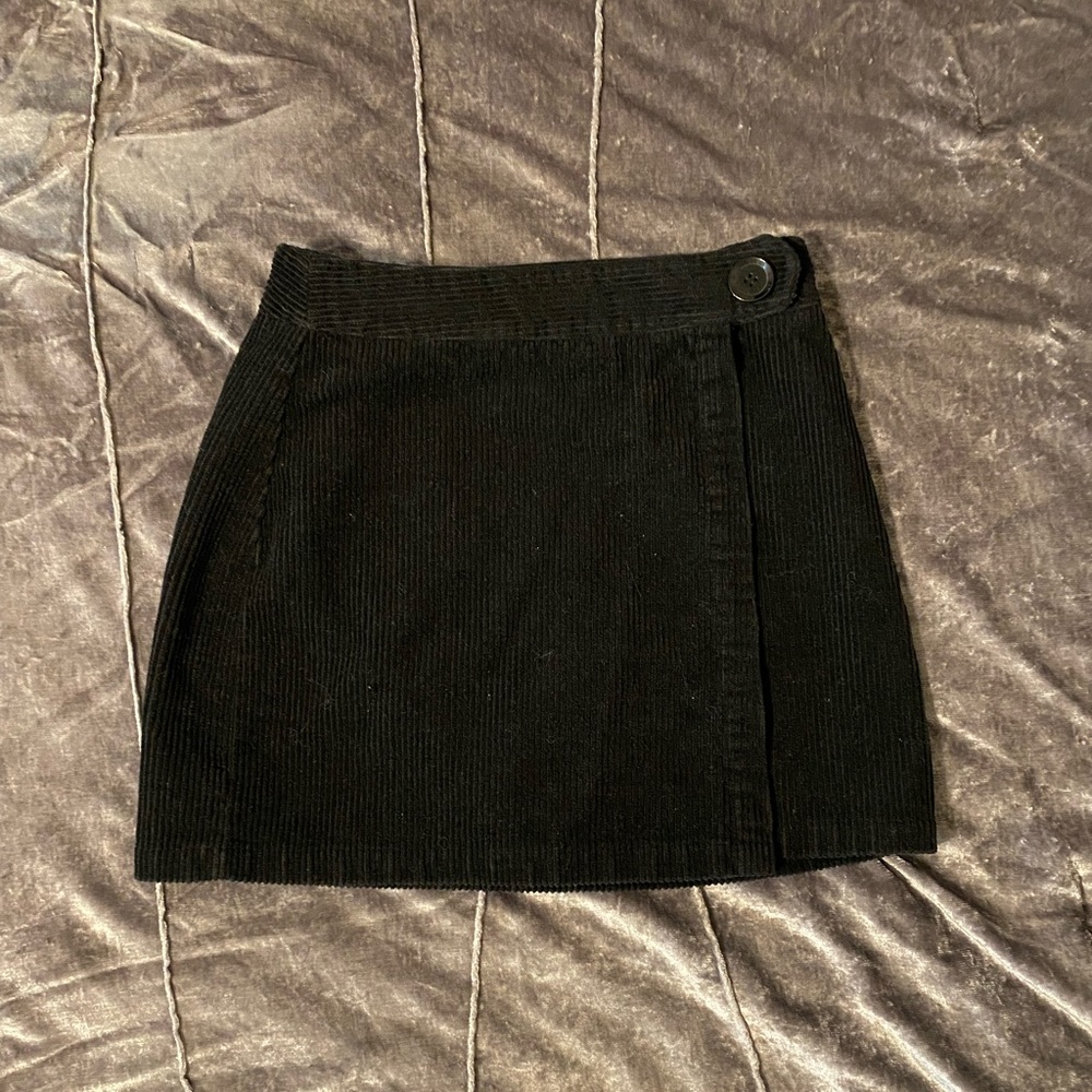 Black corduroy wrap mini skirt size S by Sky & Sparrow